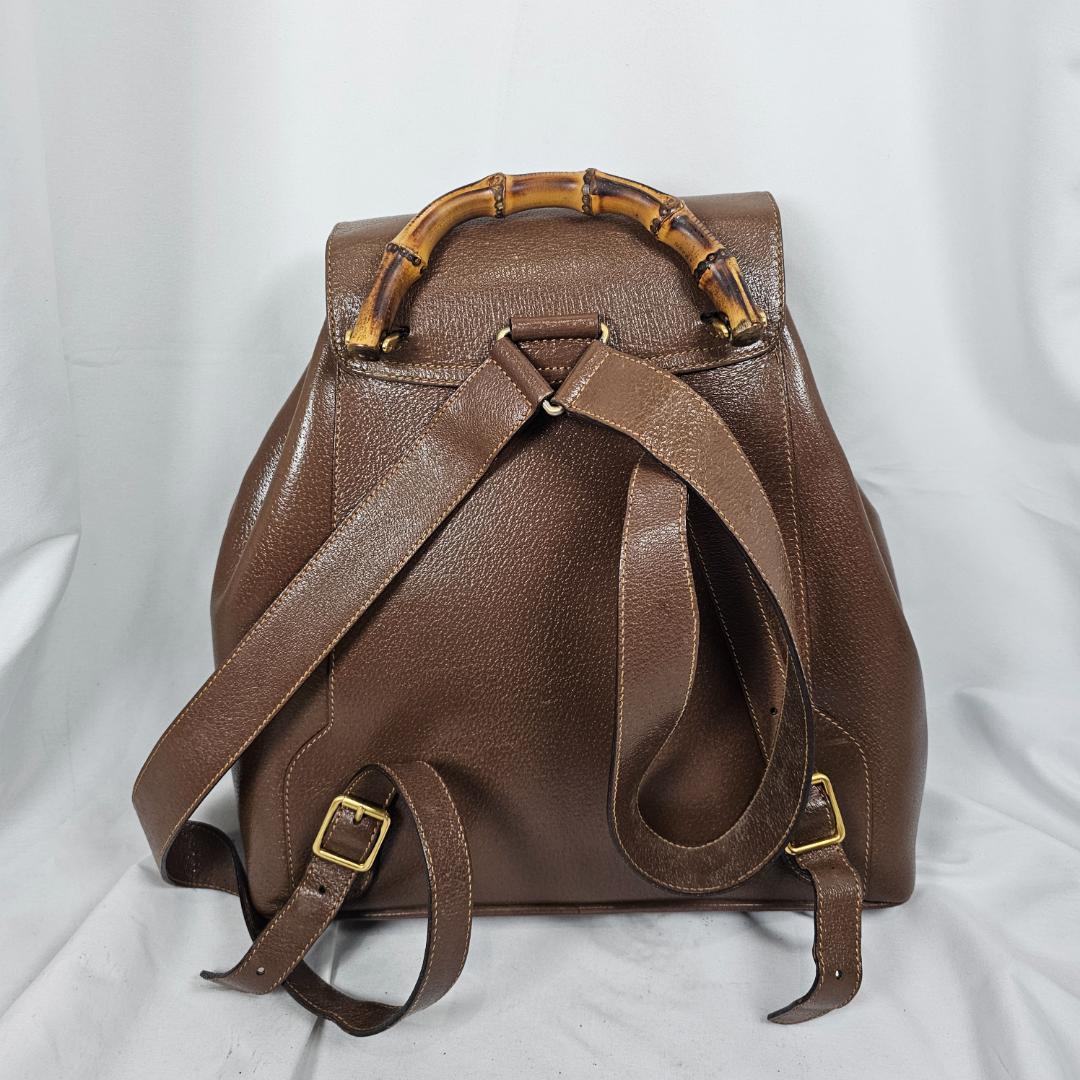 【人気モデル】オールドグッチ バンブー リュックサック レザー ブラウン