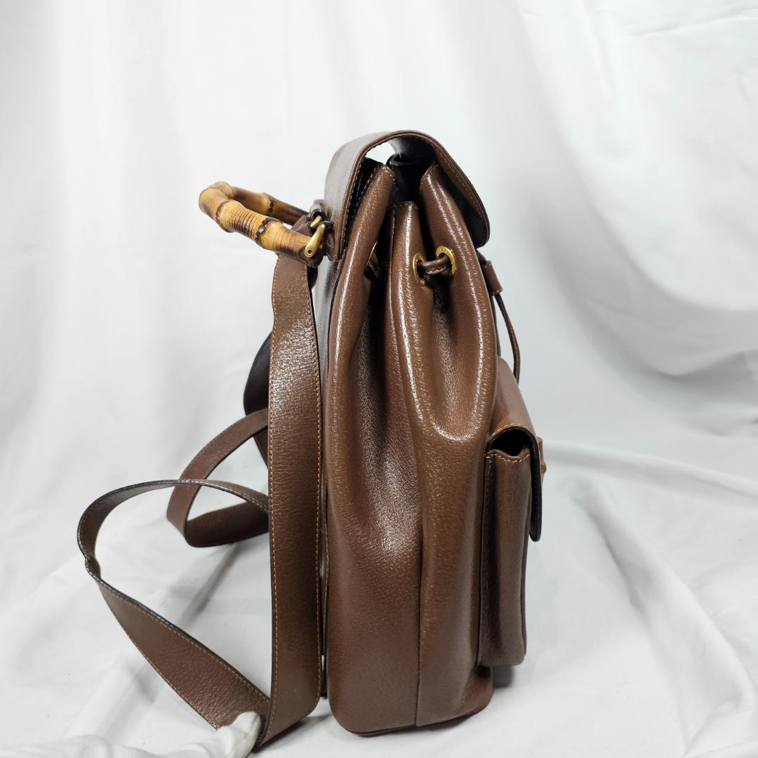 【人気モデル】オールドグッチ バンブー リュックサック レザー ブラウン