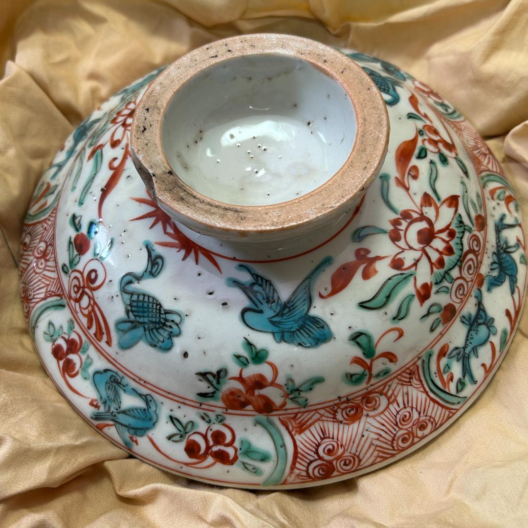 中国古美術 明時代 呉須赤絵 花草鳥魚文 古染付龍文飾皿 唐物 南京赤絵