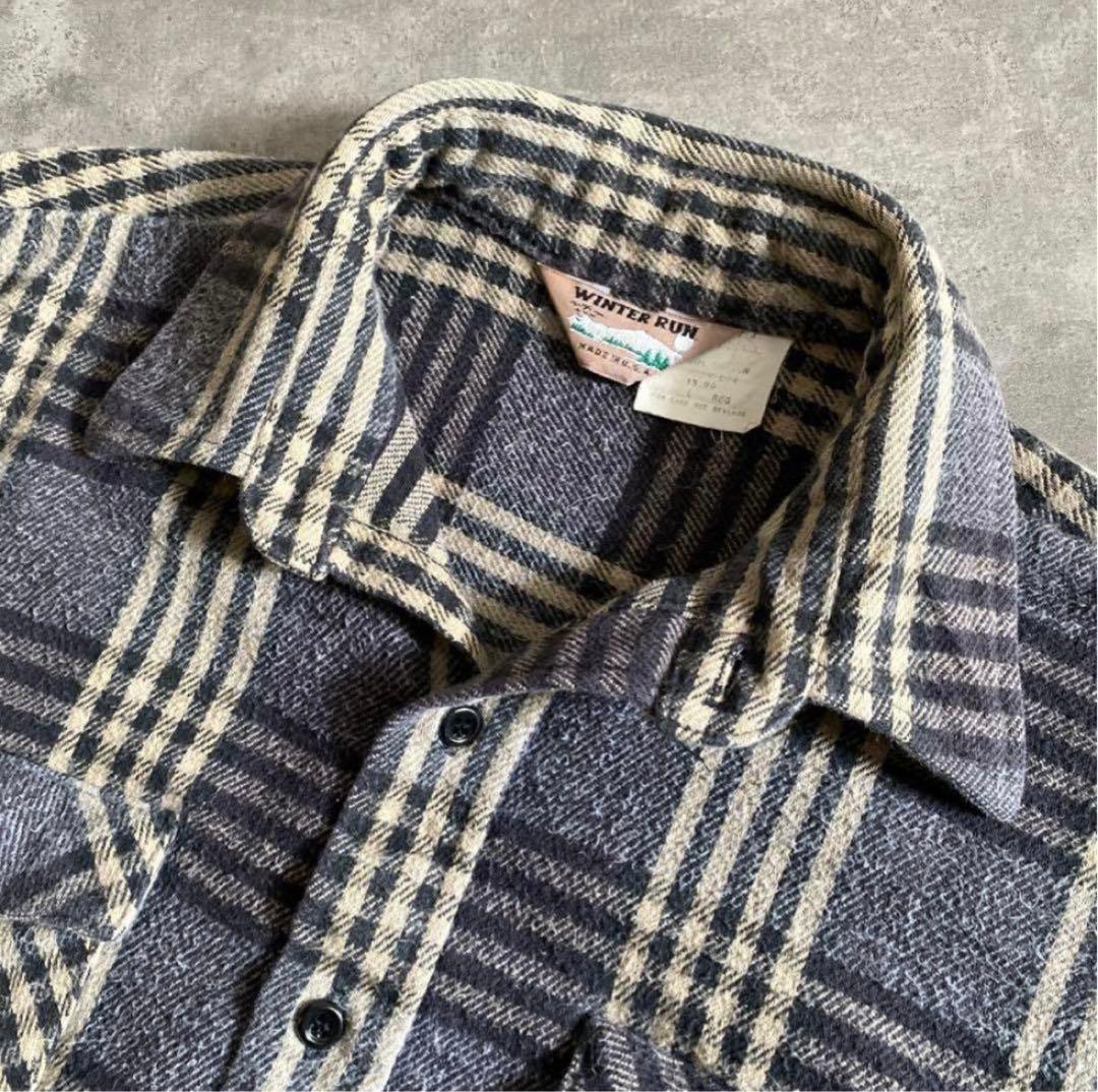 70s 80s WINTER RUN ネルシャツ 灰色×黒×白 USA製 L - メルカリ