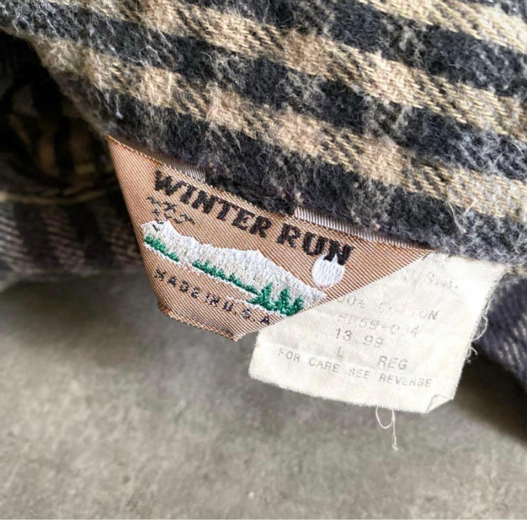 70s 80s WINTER RUN ネルシャツ 灰色×黒×白 USA製 L - メルカリ