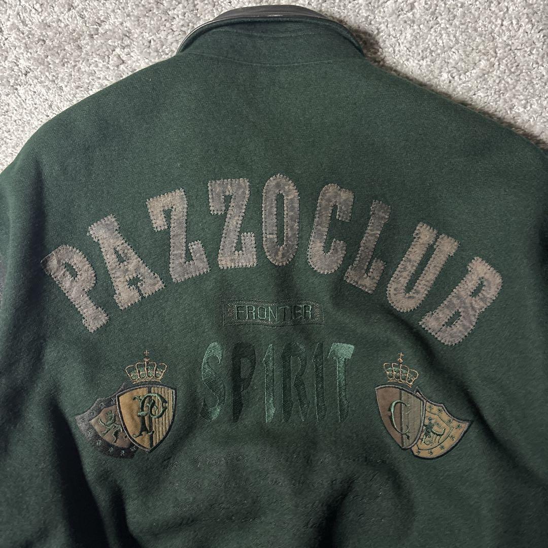 パッゾ　PAZZO スタジャン　レザー　両面刺繍　グリーン　ユニセックス　古着