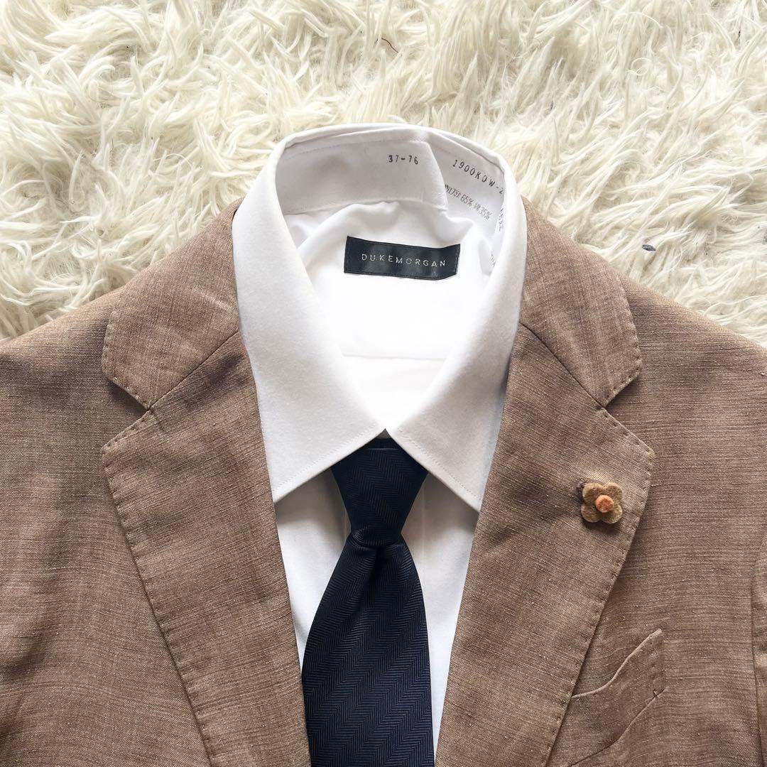 <美品>LARDINI 新ロゴ ブラウン 春夏 リネン テンセル ジャケット48