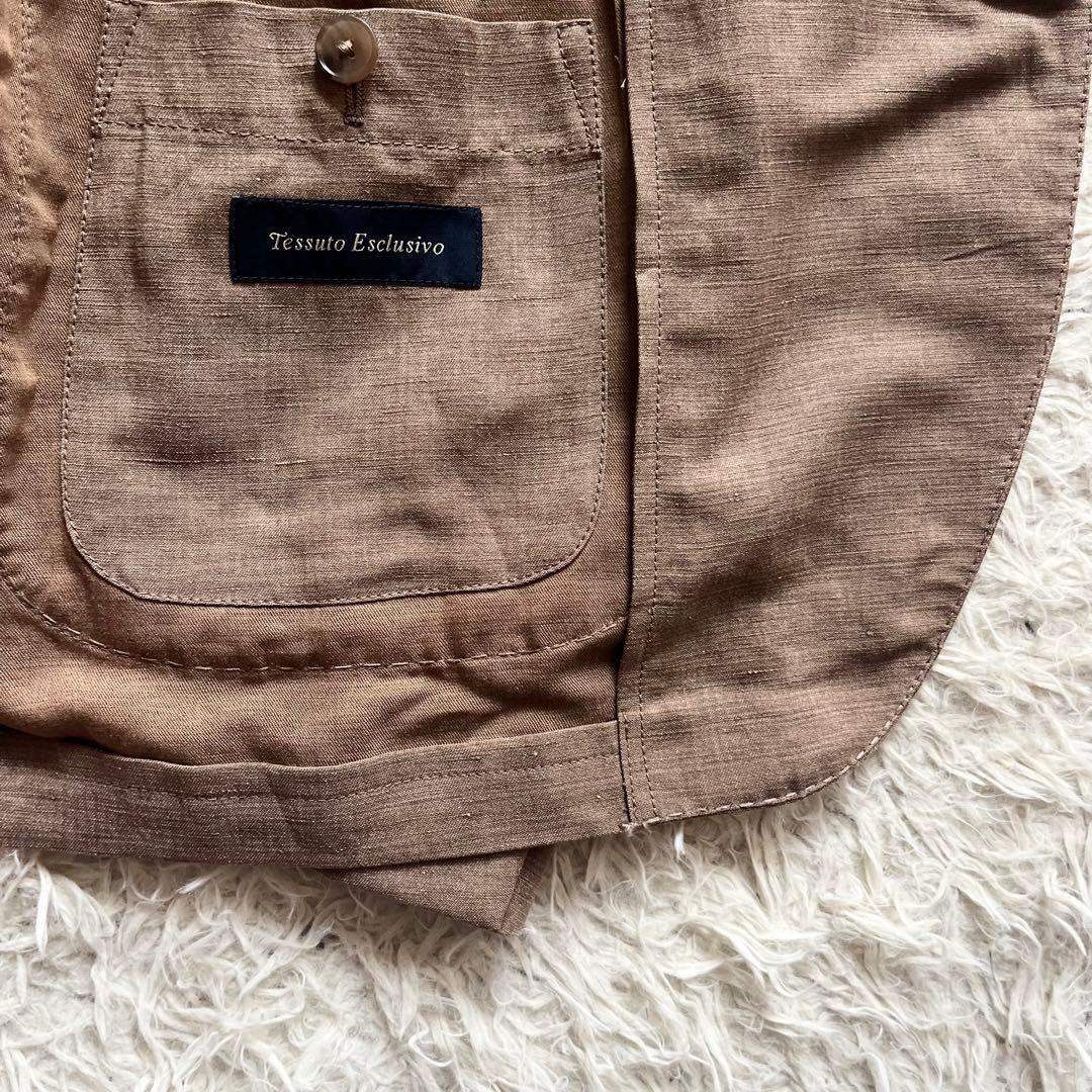 <美品>LARDINI 新ロゴ ブラウン 春夏 リネン テンセル ジャケット48