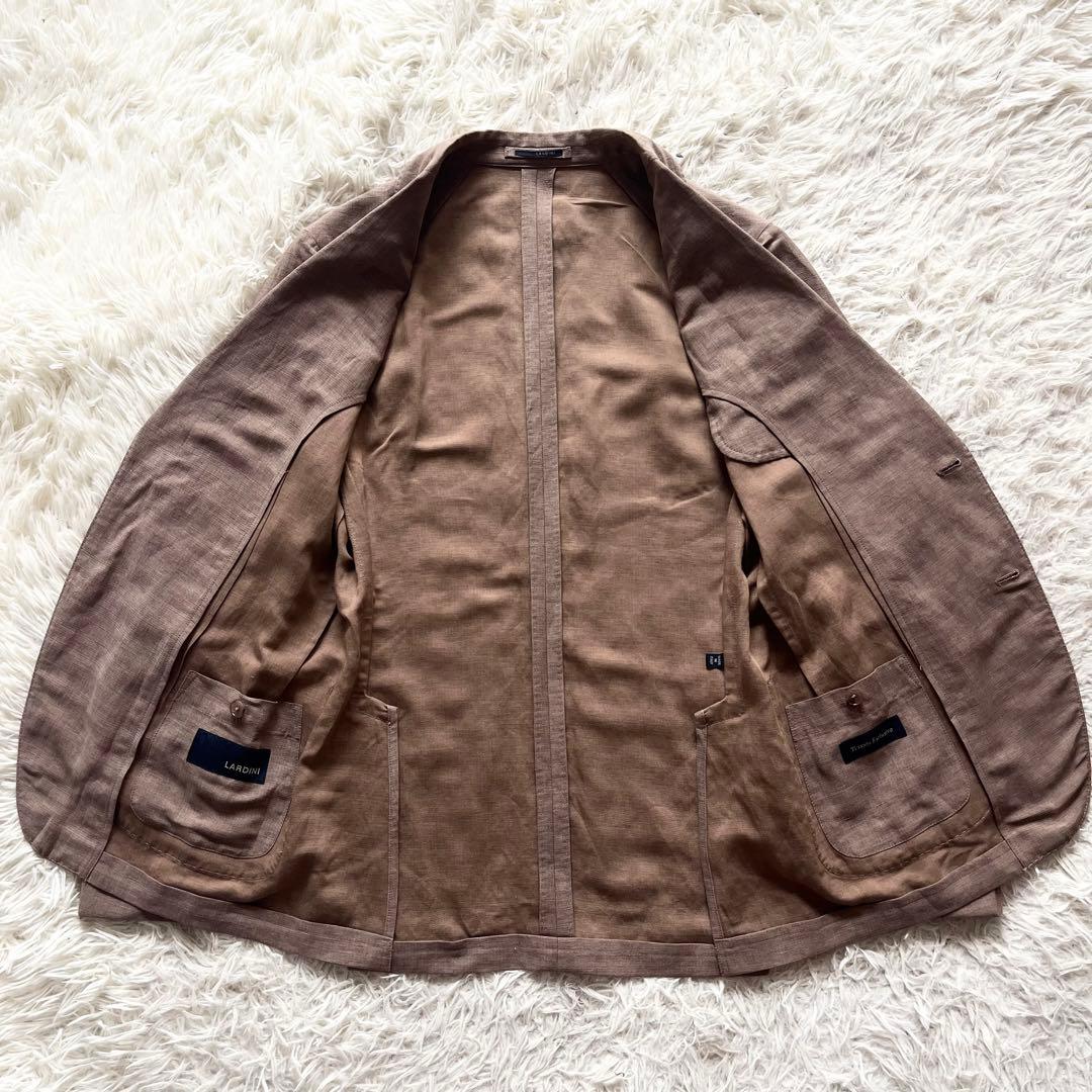 <美品>LARDINI 新ロゴ ブラウン 春夏 リネン テンセル ジャケット48