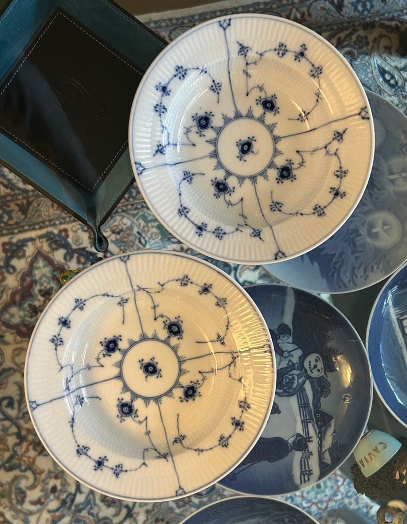 デンマーク製 ブルーフルーテッド プレイン ディーププレート リム付き