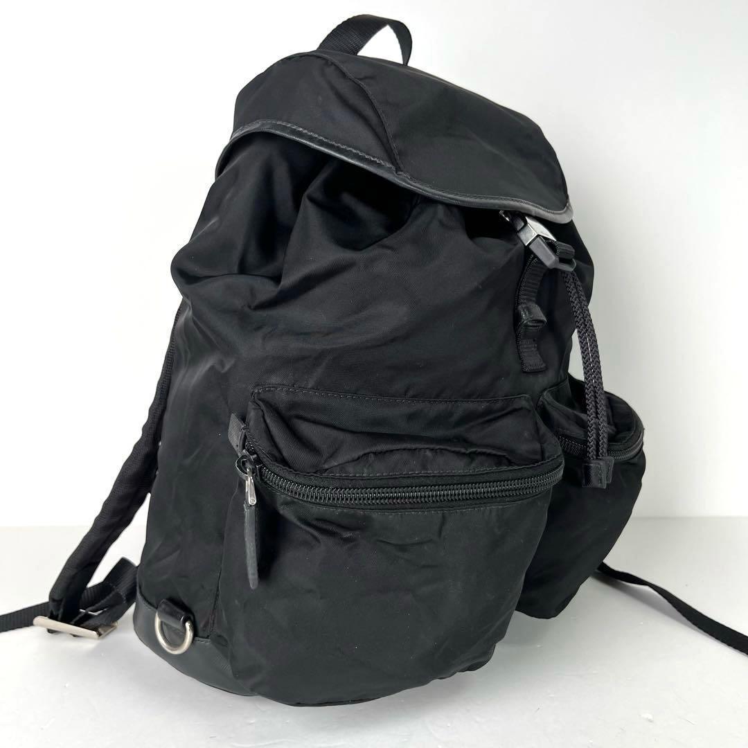 PRADA プラダ リュック 三角ロゴ ナイロン サフィアーノレザー ブラック