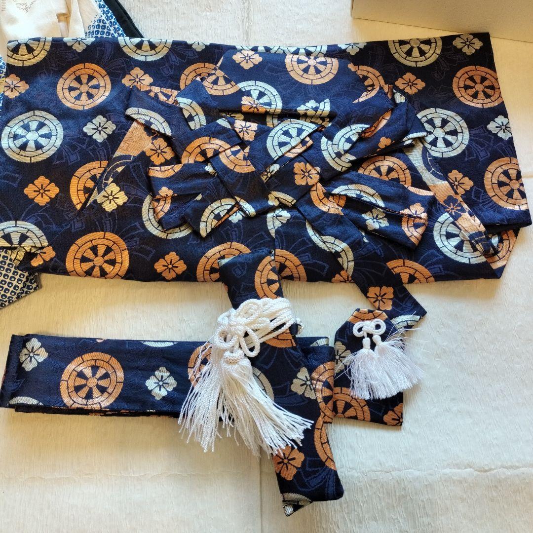 七五三　5歳男子　羽織袴セット　青色 雲模様 正絹　草履セット