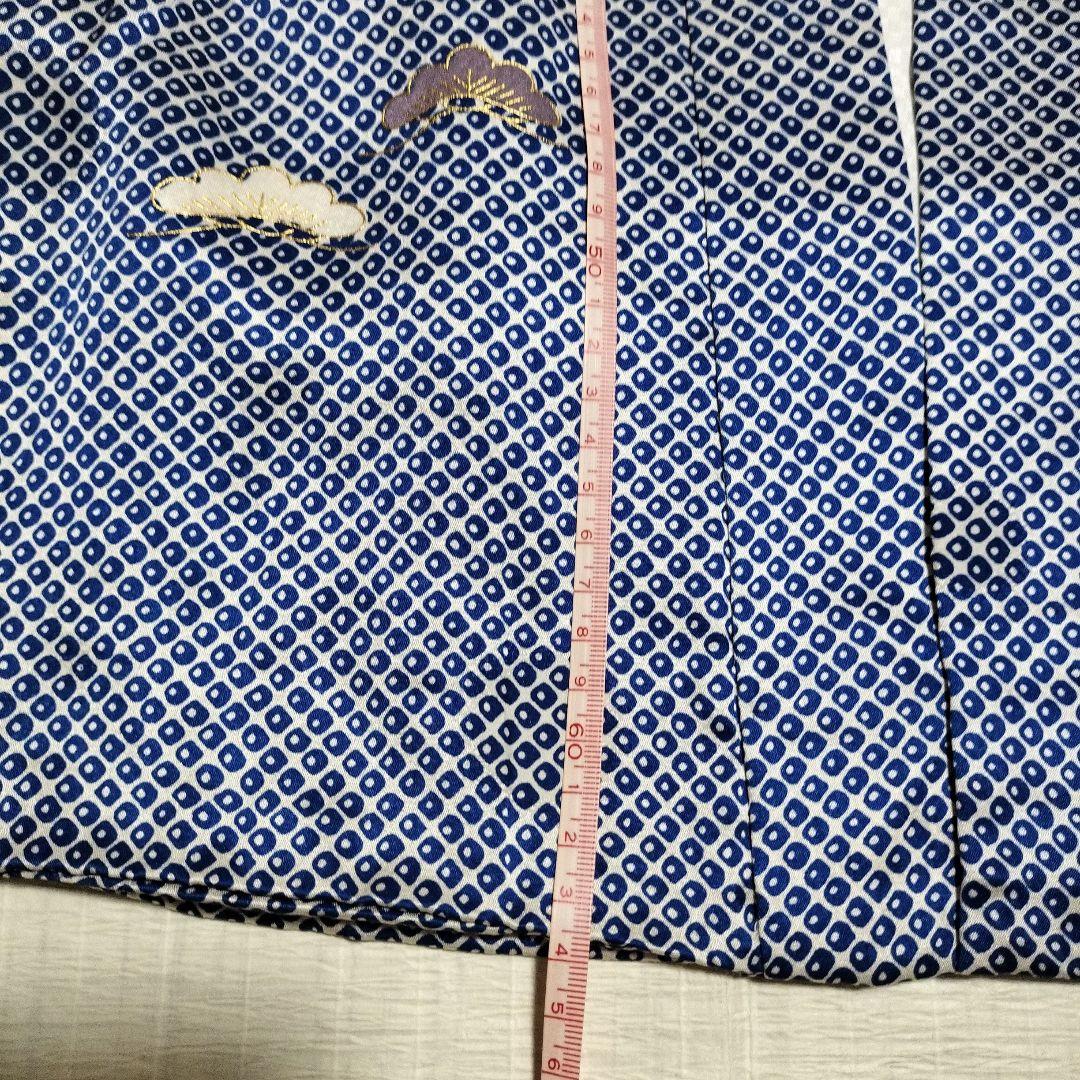 七五三　5歳男子　羽織袴セット　青色 雲模様 正絹　草履セット