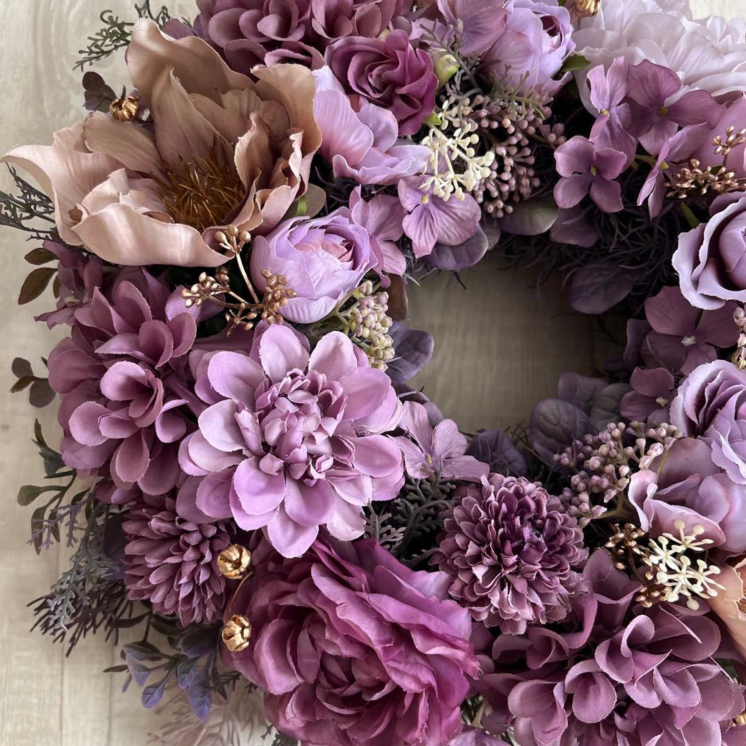 フラワーリース 春 母の日 お花 プレゼント アンティーク パープル ローズ