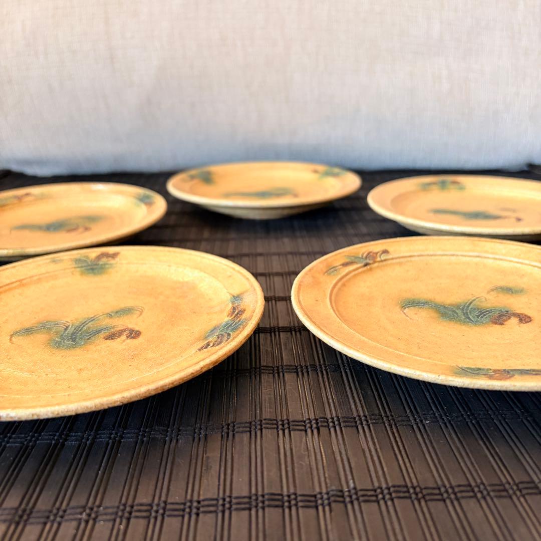 未使用保管品】希少‼️黄瀬戸 陶芸家 【岩月竹光】作銘々皿