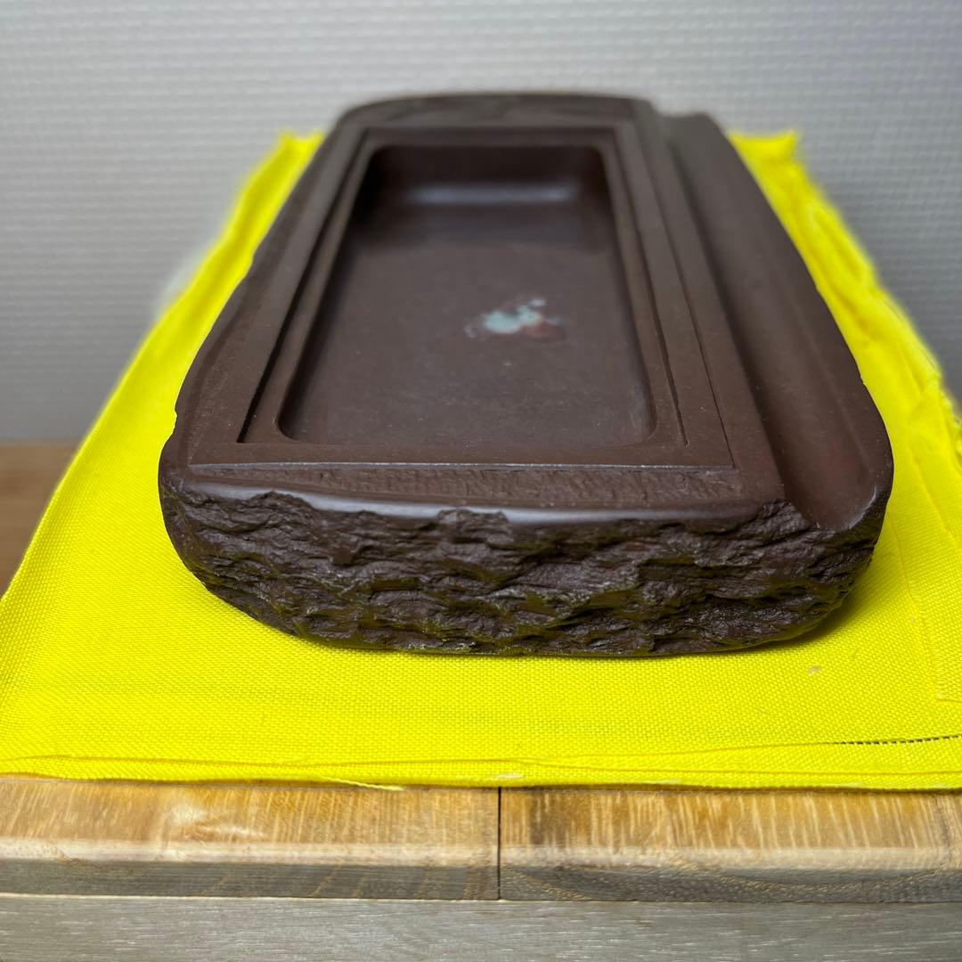 ⭕️赤間硯　蓋付き　木村玉池堂　華泉作　笹竹彫刻の若竹研　綺麗　共桐箱