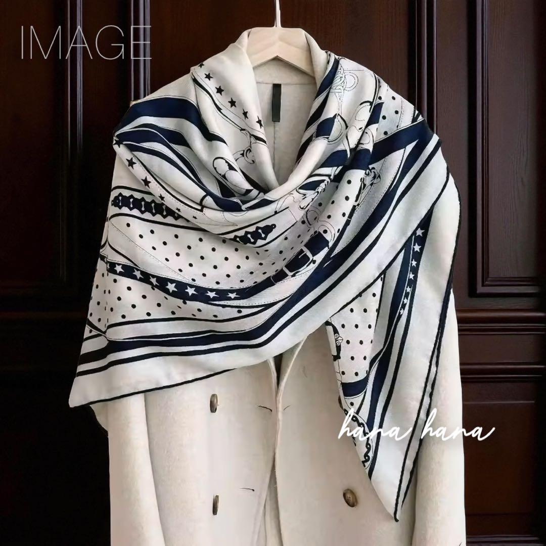 130 大判 ウール シルク ストール ショール 青み グレー はおり