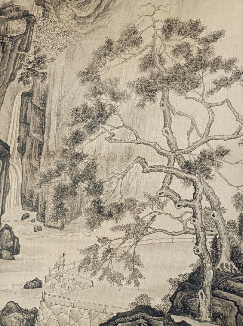 レア 軸 絵 偉人 山水 松 水墨 漢詩 禅 仏教 中国 美術 骨董 インテリア