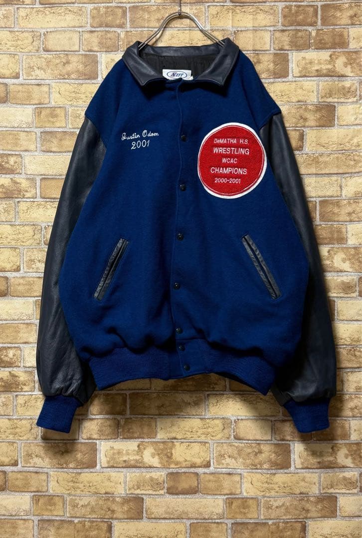 NEFF ネフ USA製 袖革ウールスタジャン レザー ビッグシルエット3XL.