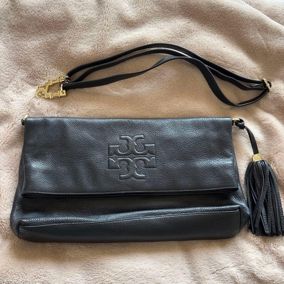 TORY BURCH ブラック レザー ショルダーバッグ - メルカリ
