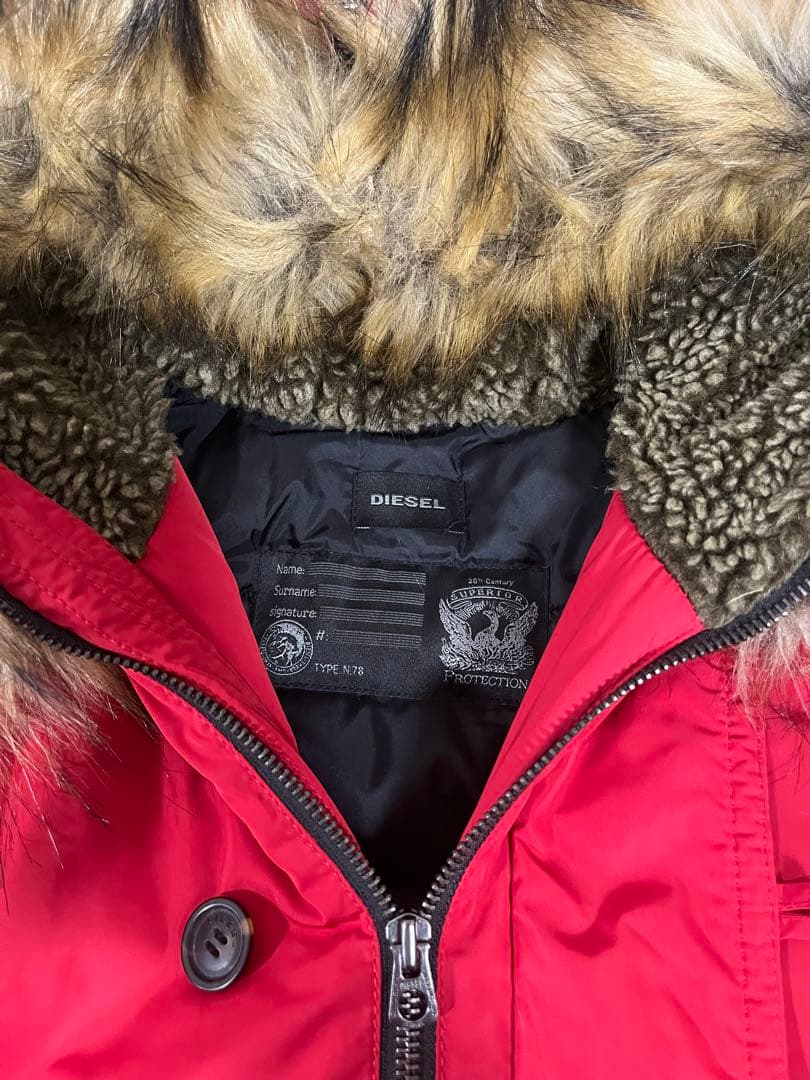 DIESEL n2b ファー付きフライトジャケット 赤 レッド
