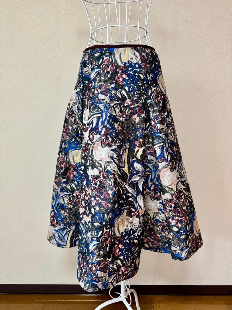 ANAYIアナイ✨ アートフラワー ジャガード フレアー スカート ✨36 花