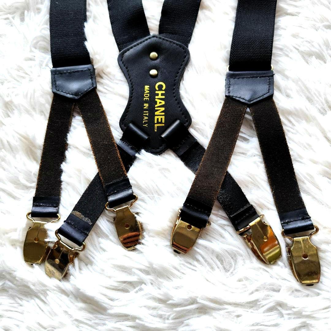 希少！美品！CHANELシャネル サスペンダー ココマーク ベルト レザー 黒