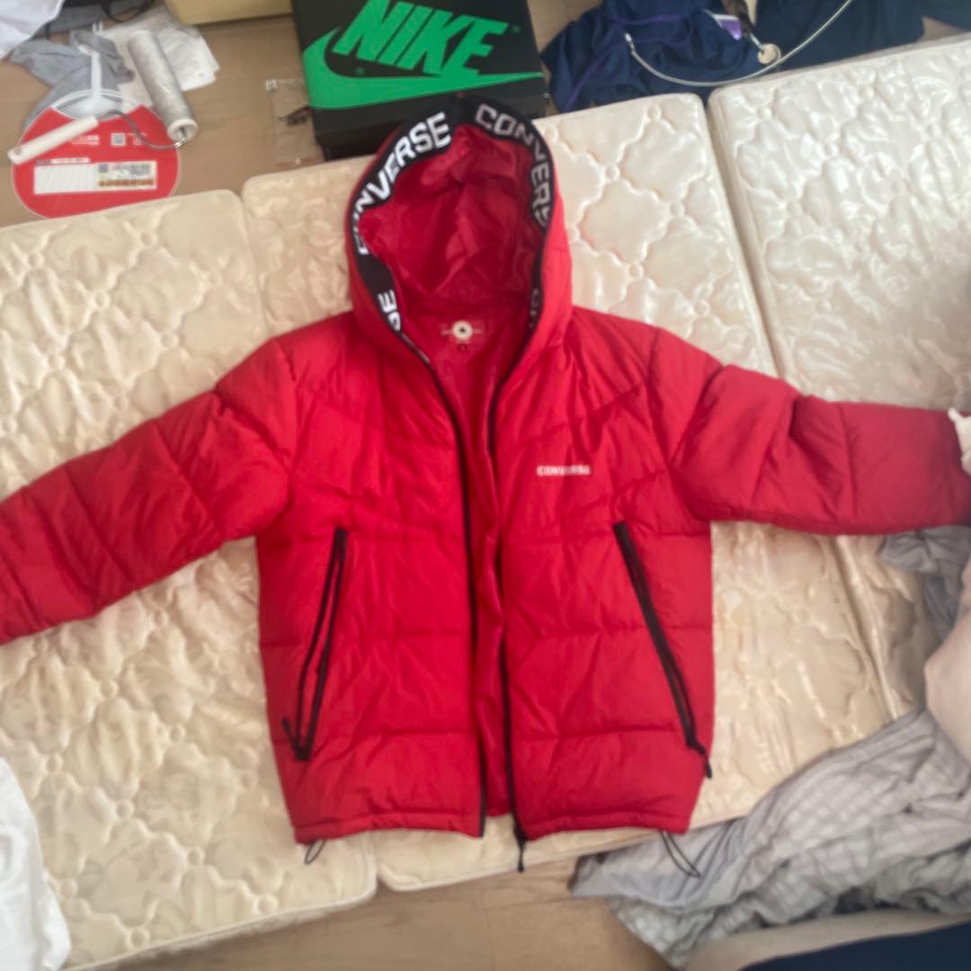 CONVERSE ALL STAR 赤 フード付きダウンジャケット L - メルカリ