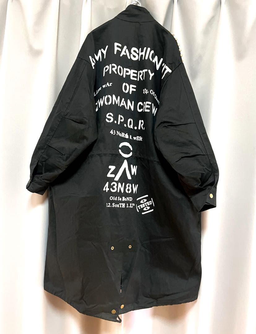 vintage ワッペンペイントスタッズモッズコート 大きいサイズ 個性的