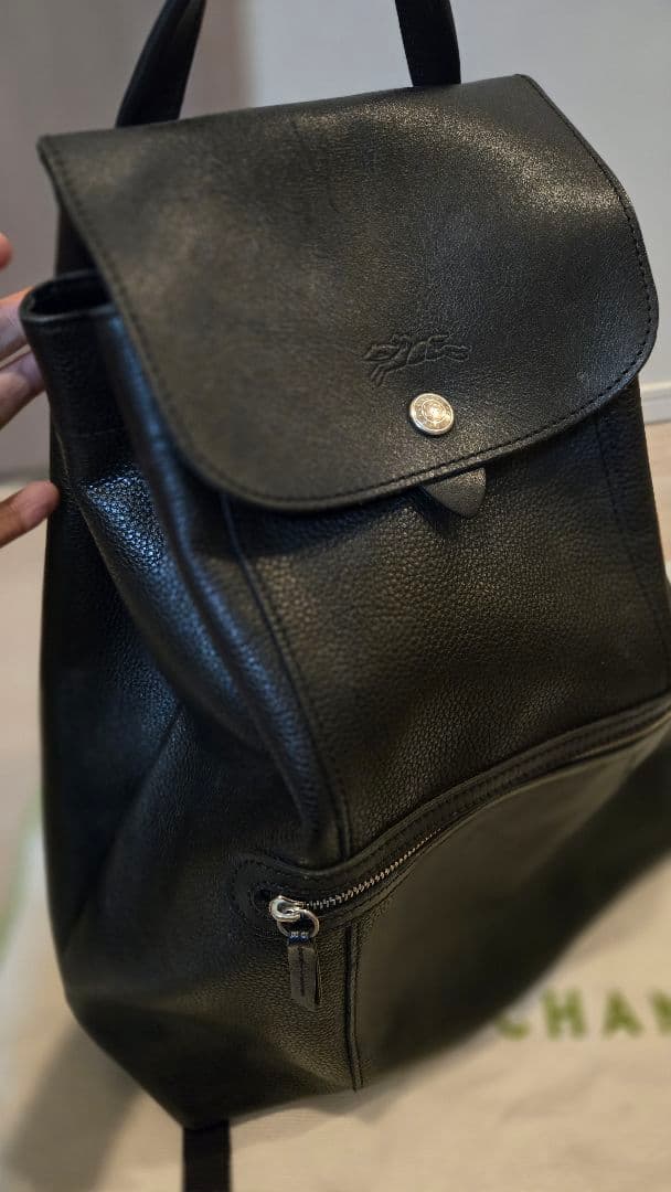 LONGCHAMP ブラックレザー リュック