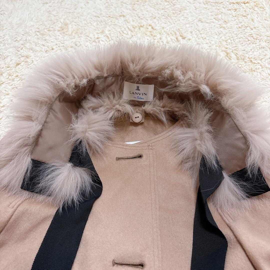 入手困難】ランバン ポンチョ フォックスファー リボン ベージュ