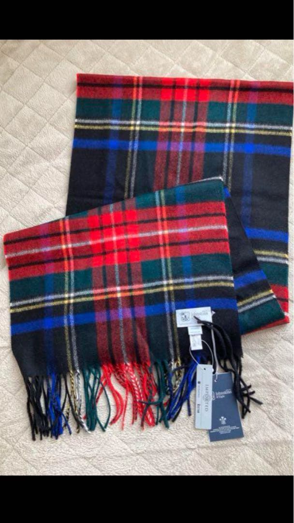 新品未使用タグ付ジョンストンズカシミヤ100ストールマフラーブラックスチュワート