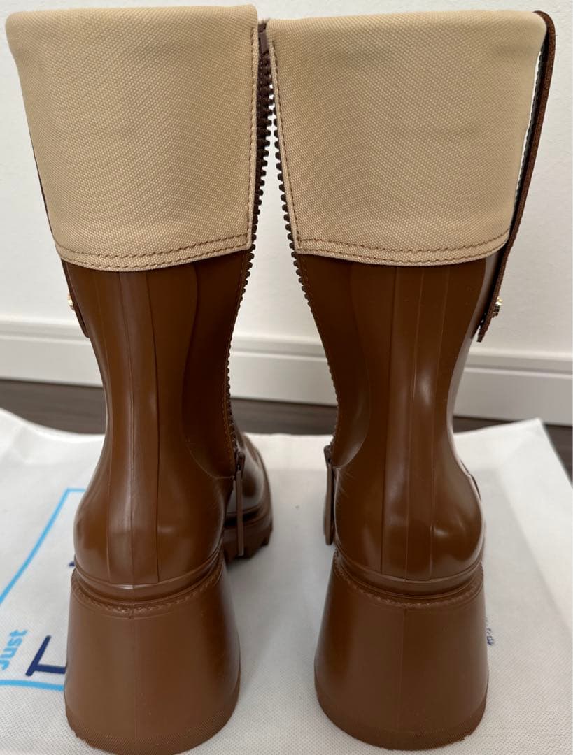 数回着用のみ♪ Chloe PVC キャンバスレインブーツ　ブラウン　晴雨兼用