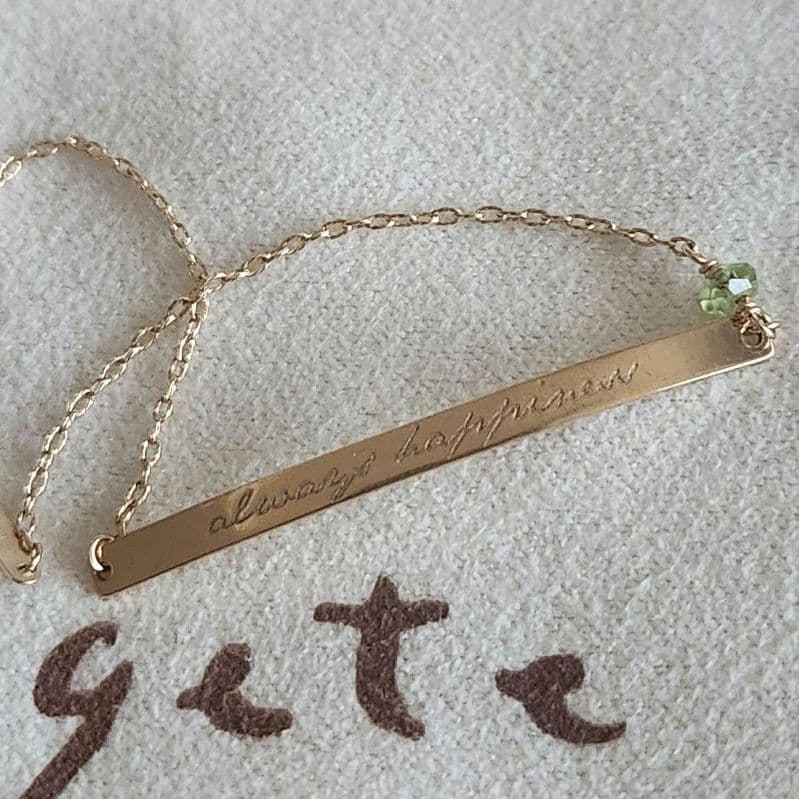 ペリドット♡天然石【アガット】K10 ゴールド メッセージ バー