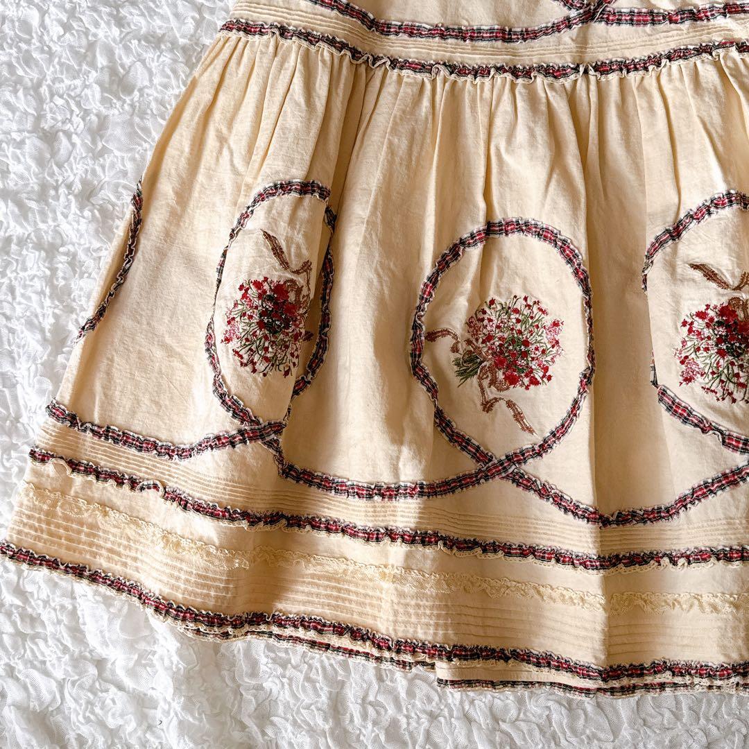 PINK HOUSE ピンクハウス ブーケ刺繍 花柄 リボン チェック フリル