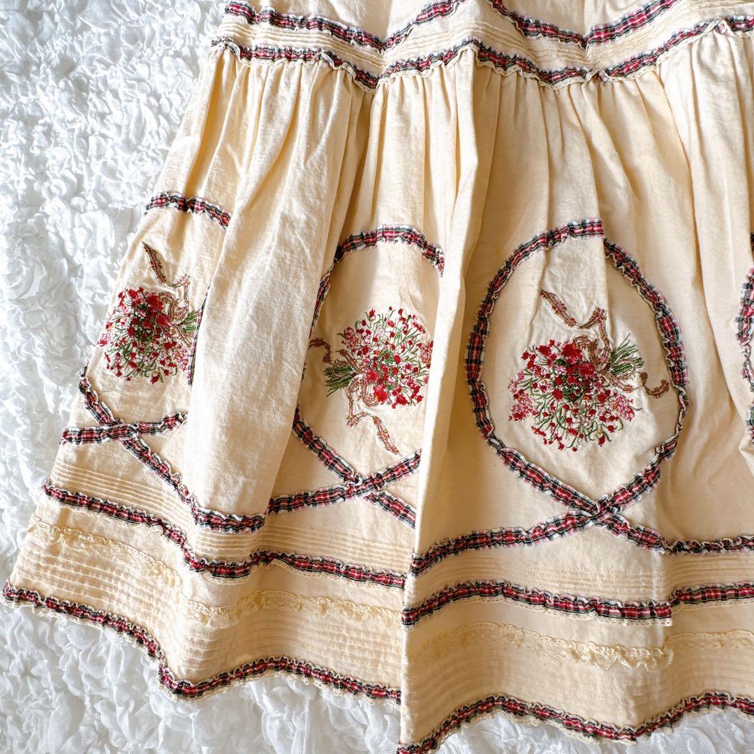 PINK HOUSE ピンクハウス ブーケ刺繍 花柄 リボン チェック フリル