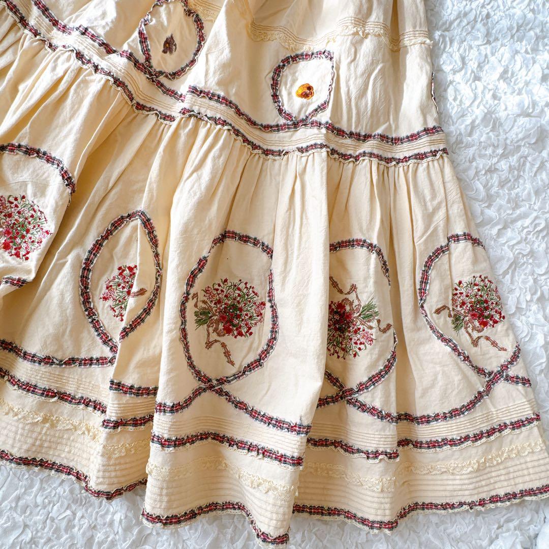 PINK HOUSE ピンクハウス ブーケ刺繍 花柄 リボン チェック フリル