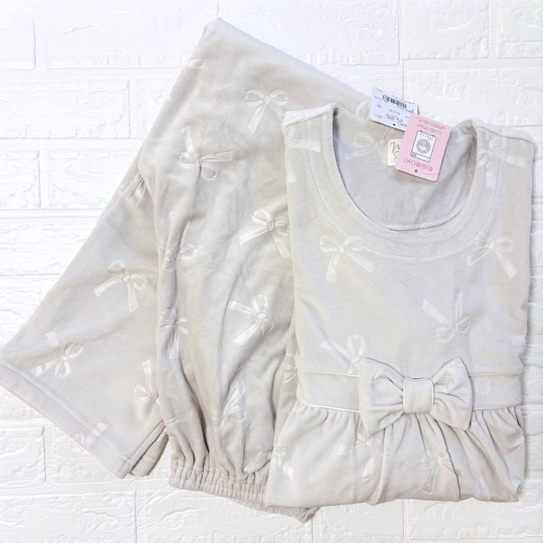 ナルエー ムーンタン スノースムージー リボンエンボスパジャマ M〜L グレー