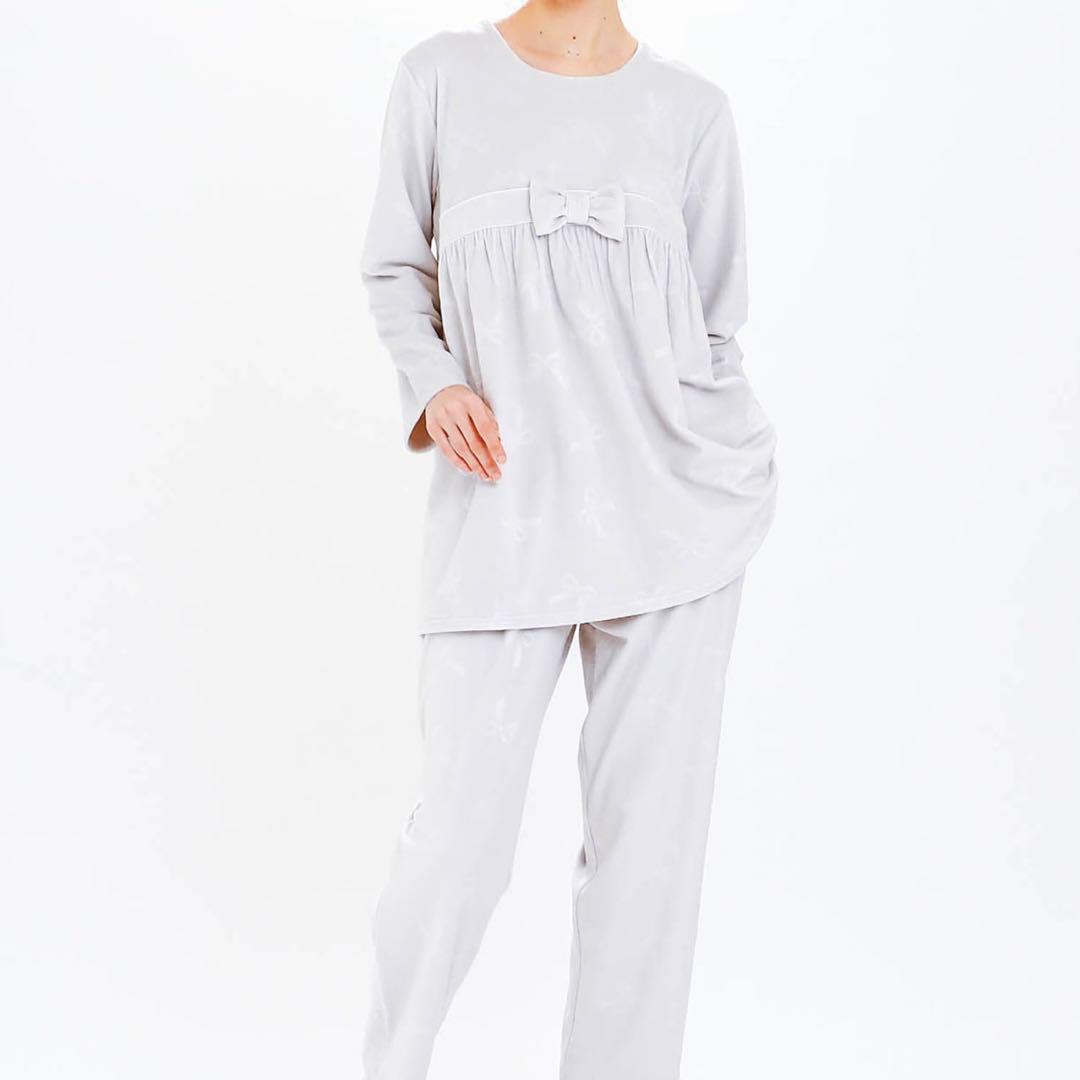 ナルエー ムーンタン スノースムージー リボンエンボスパジャマ M〜L グレー