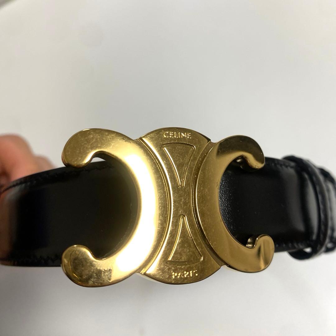 CELINE ブラックベルト ゴールドバックル