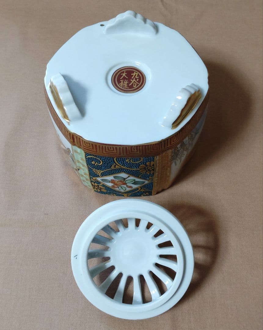 香炉 九谷焼 大雅作 青粒鉄仙 花鳥図  茶道具 仏具 置物 陶器