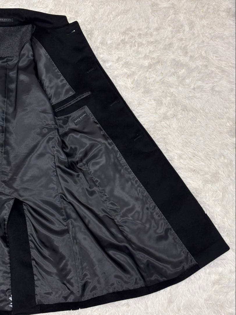 ヒルトン カシミヤ100％ ステンカラーコート ブラック Lサイズ