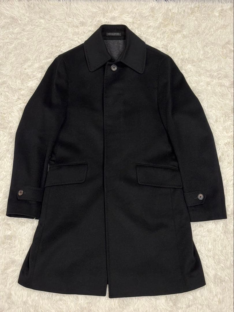 ヒルトン カシミヤ100％ ステンカラーコート ブラック Lサイズ