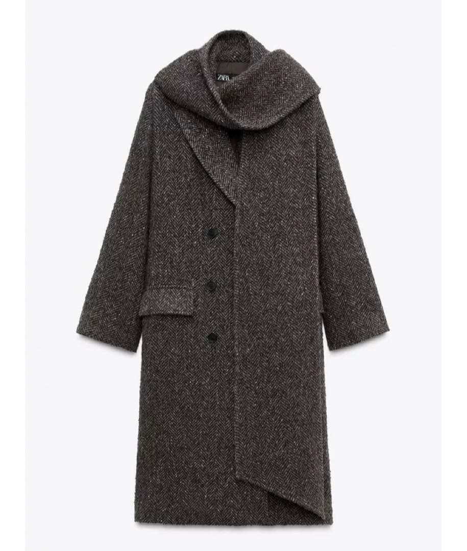 ZARA オーバーサイズスカーフ付きコート　オーバーコート　ウールコート