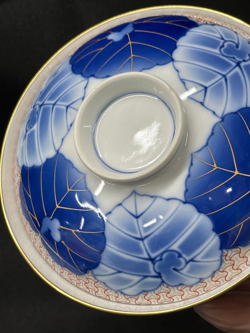 美品】香蘭社 染錦模様 磁芸工房 睦揃 夫婦 茶碗 湯呑 飯碗