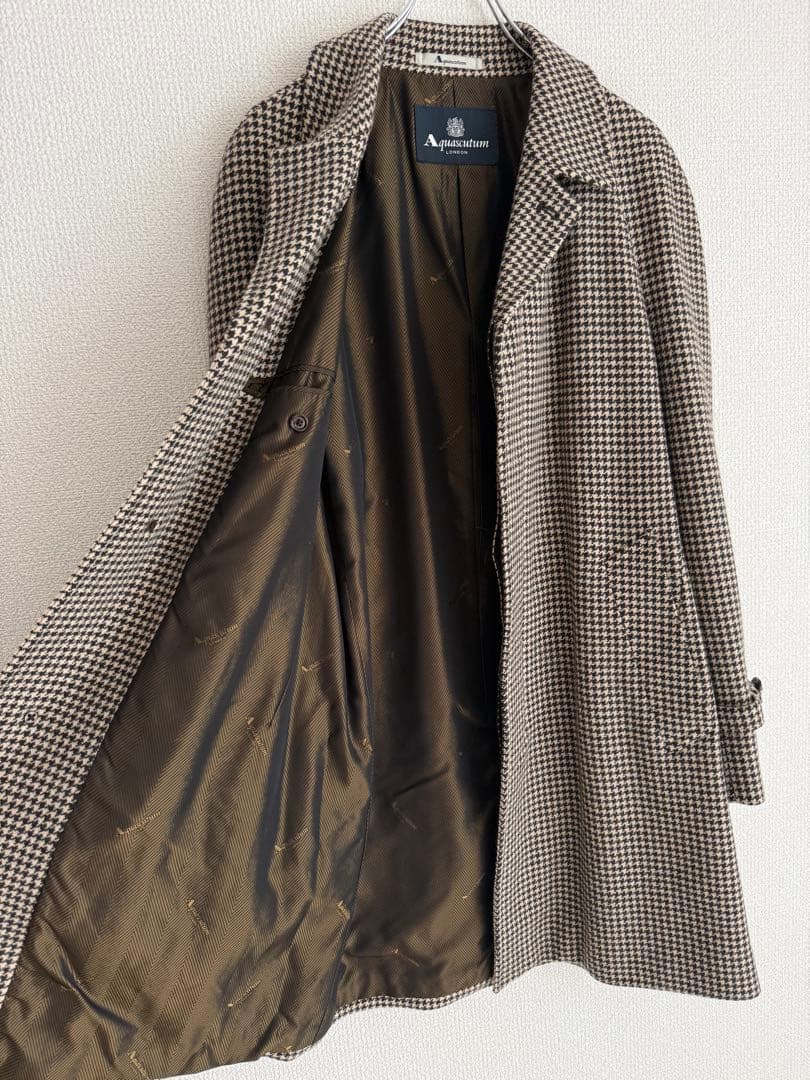 アクアスキュータム ステンカラーコート カシミア100% 千鳥