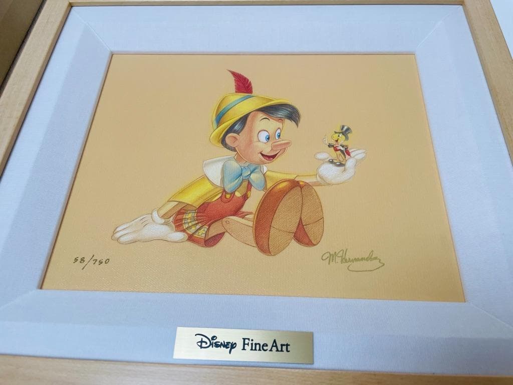 極美品　ディズニー　ピノキオとジミー　絵画　マニュエル・エルナンデス　付属完備