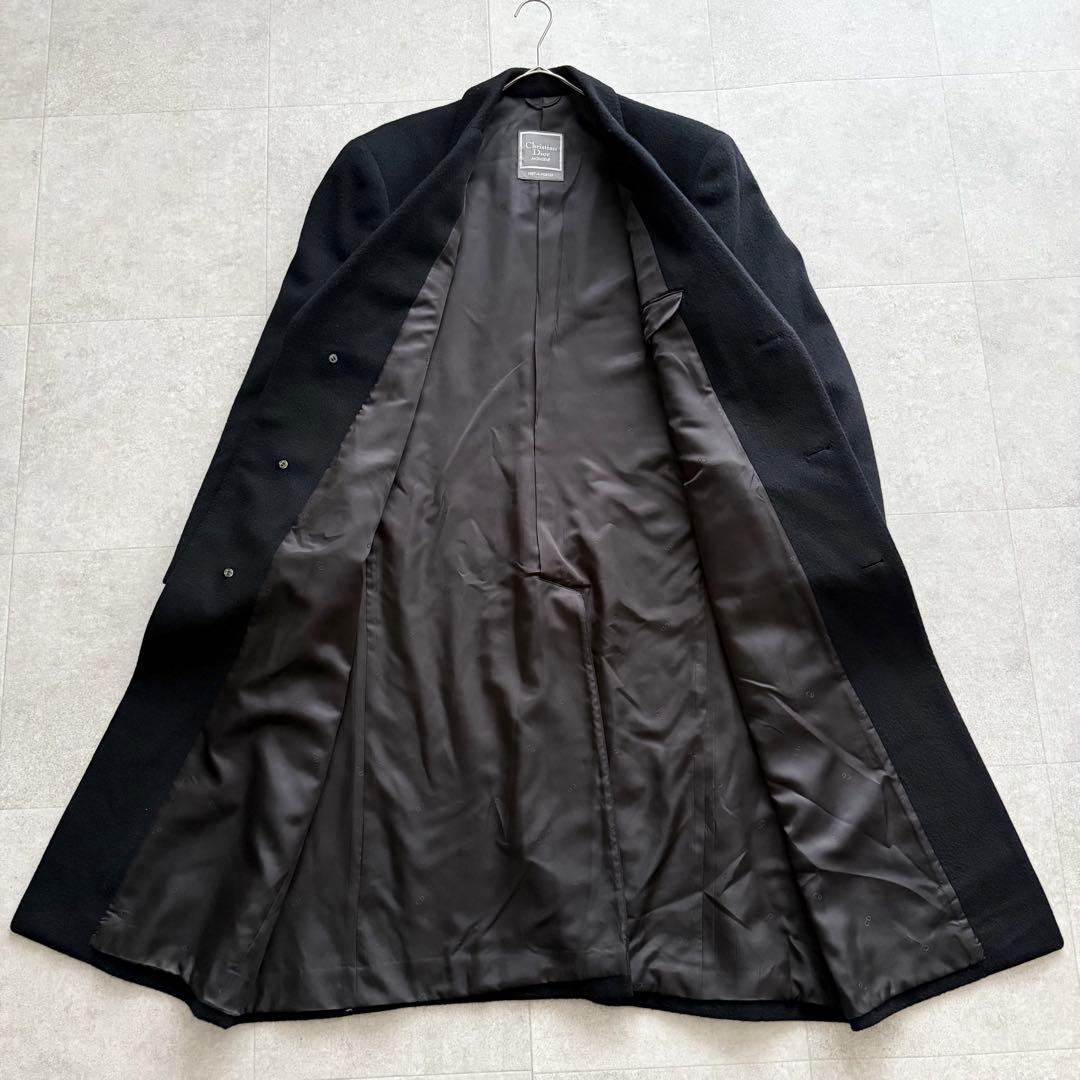 クリスチャンディオール　チェスターコート　ロング　黒　L　ラムウール