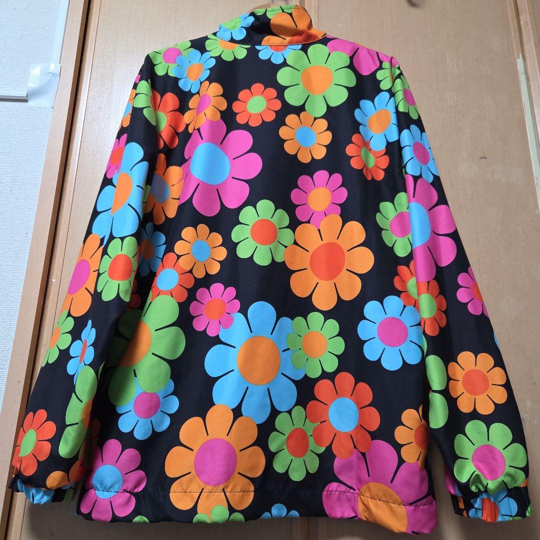 ラウドマウス 黒×マルチ花柄 ハーフジップ 刺繍ロゴ アノラック