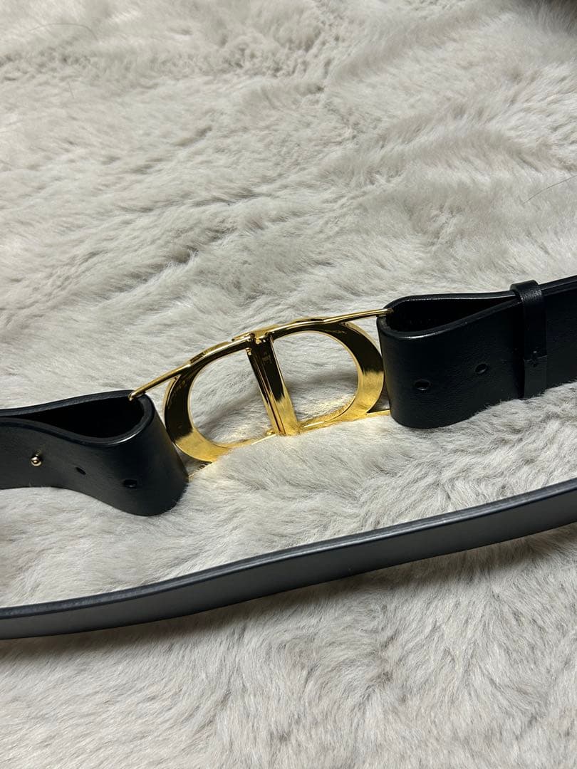 テラ様】Christian Dior 黒レザーベルト ゴールドバックル
