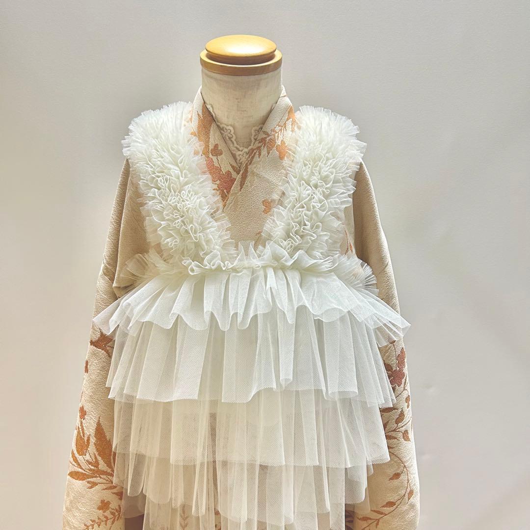 被布エプロン【あわ雪フリル】チュール被布　被布ドレス　七五三　チュール