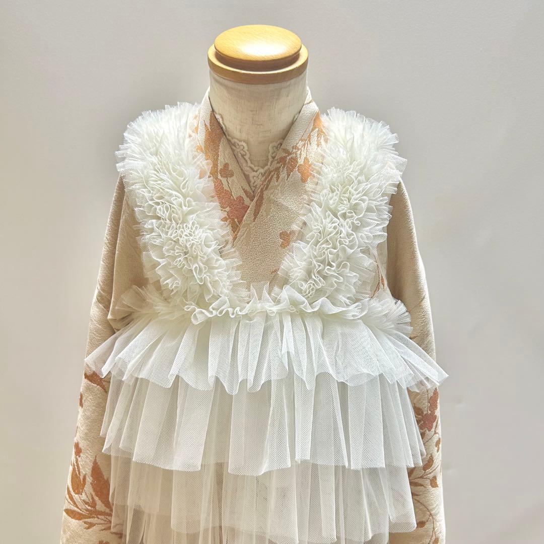 被布エプロン【あわ雪フリル】チュール被布　被布ドレス　七五三　チュール
