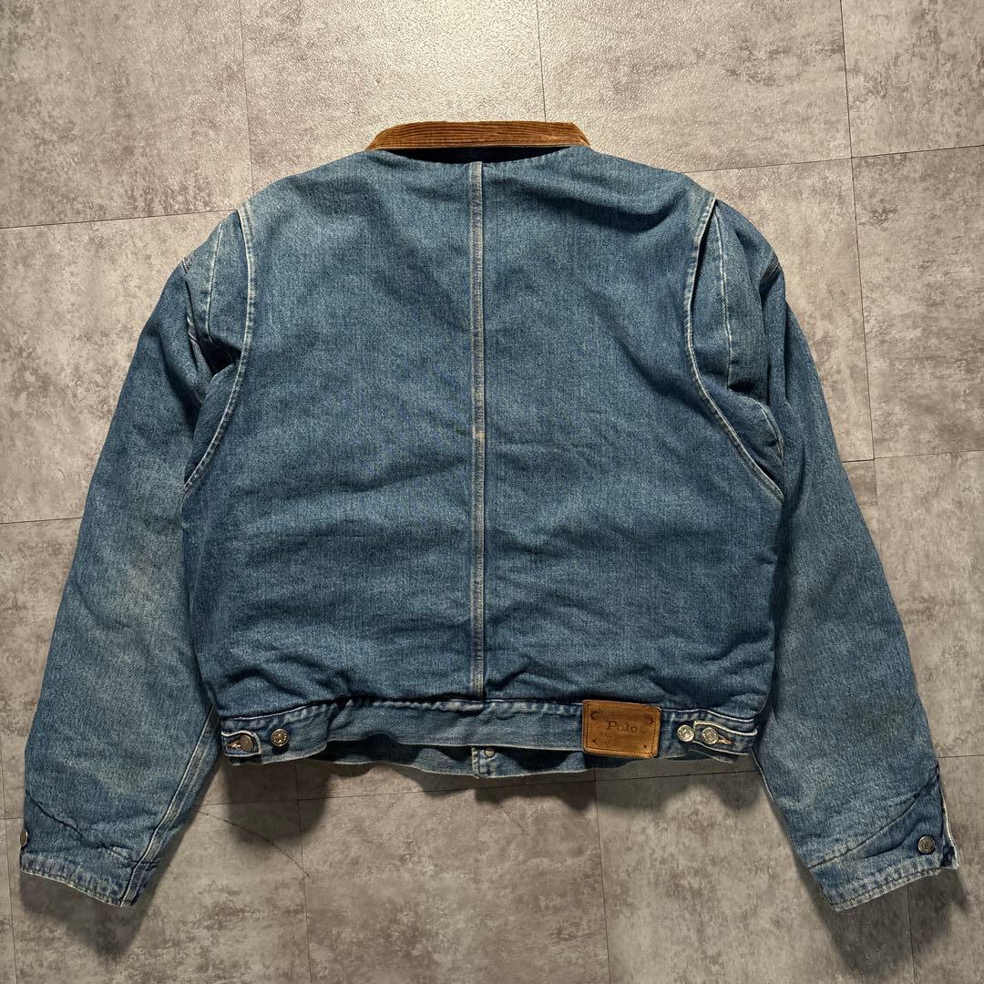 80s 白タグ　ラルフ　USA製　デニムジャケット　裏地ブランケット　XL 短丈