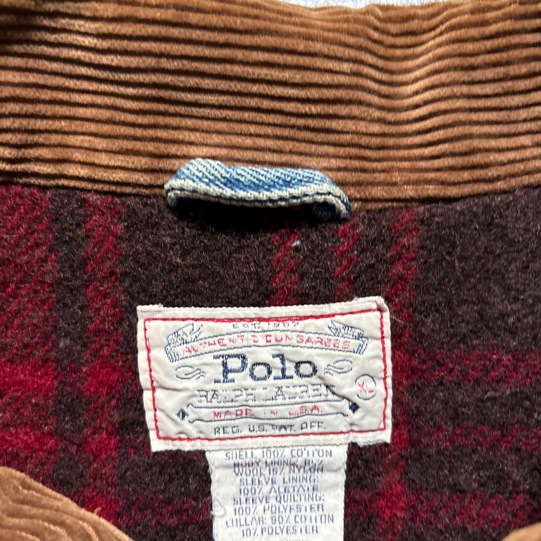80s 白タグ　ラルフ　USA製　デニムジャケット　裏地ブランケット　XL 短丈